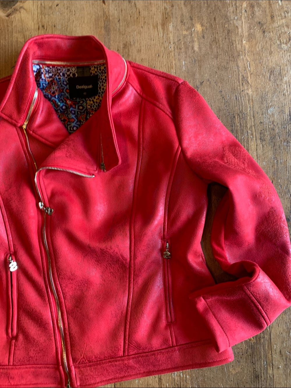 Desigual Women's Red Moto Asymmetrical Zip Leather Jacket - Picture 5 of 16